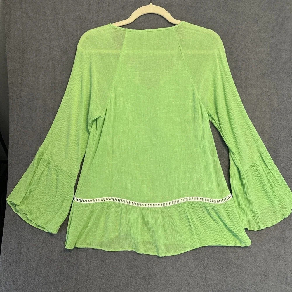 Lilly Pulitzer Amisa Top Mermaid Green Size XS Long Bell Sleeve Peasant Blouse - Picture 4 of 9